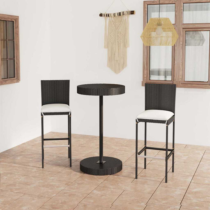Set mobilier bar de grădină cu perne, 3 piese, negru, poliratan - WALTI WALTI