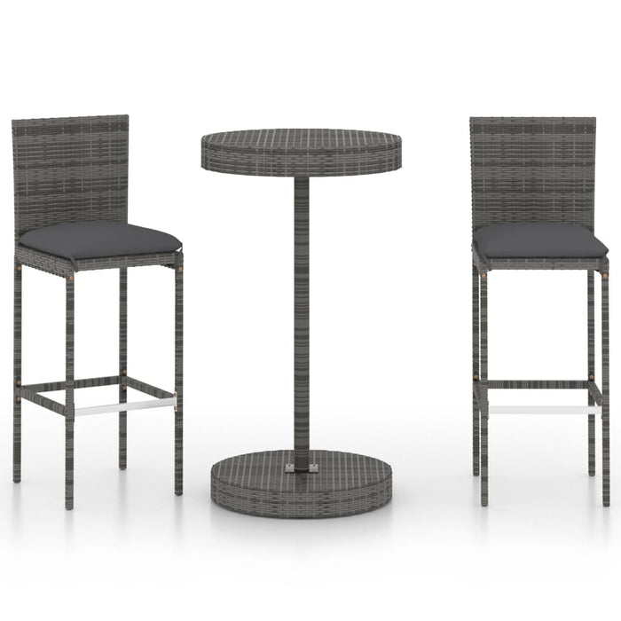 Set mobilier bar de grădină, cu perne, 3 piese, gri, poliratan - WALTI WALTI