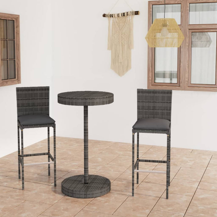 Set mobilier bar de grădină, cu perne, 3 piese, gri, poliratan - WALTI WALTI