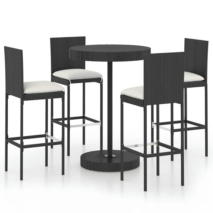 Set mobilier bar de grădină cu perne, 5 piese, negru, poliratan WALTI
