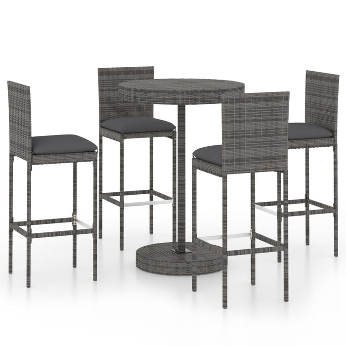 Set mobilier bar de grădină cu perne, 5 piese, gri, poliratan - WALTI WALTI
