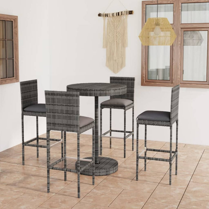 Set mobilier bar de grădină cu perne, 5 piese, gri, poliratan - WALTI WALTI