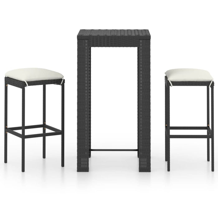 Set mobilier bar de grădină cu perne, 3 piese, negru, poliratan WALTI