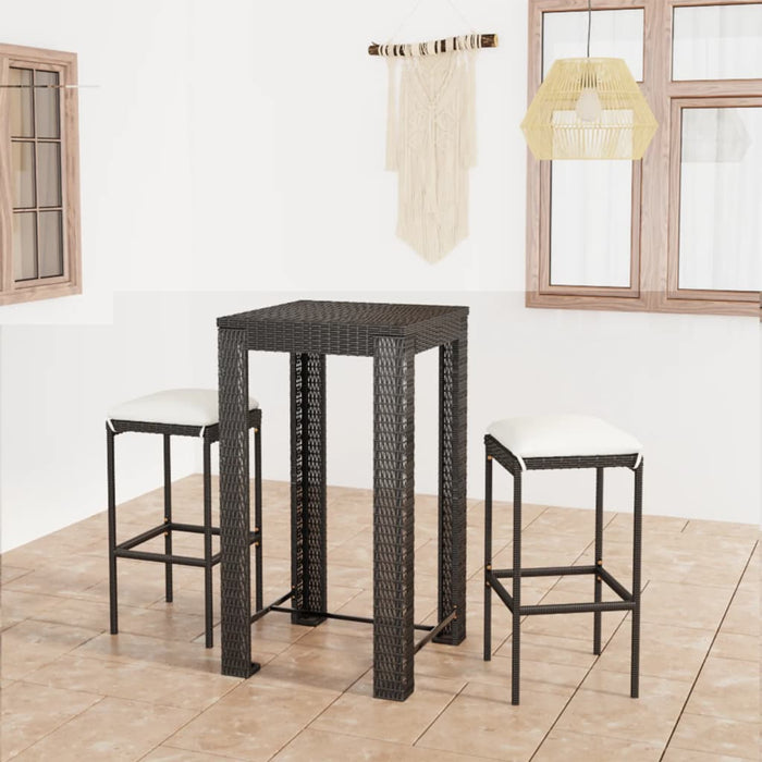Set mobilier bar de grădină cu perne, 3 piese, negru, poliratan WALTI