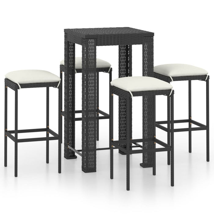 Set mobilier bar de grădină cu perne, 5 piese, negru, poliratan WALTI
