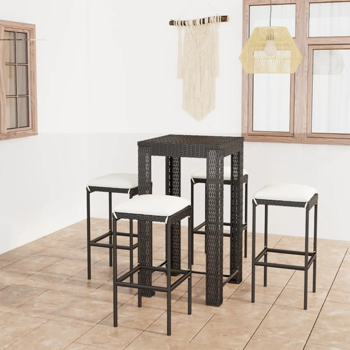 Set mobilier bar de grădină cu perne, 5 piese, negru, poliratan WALTI