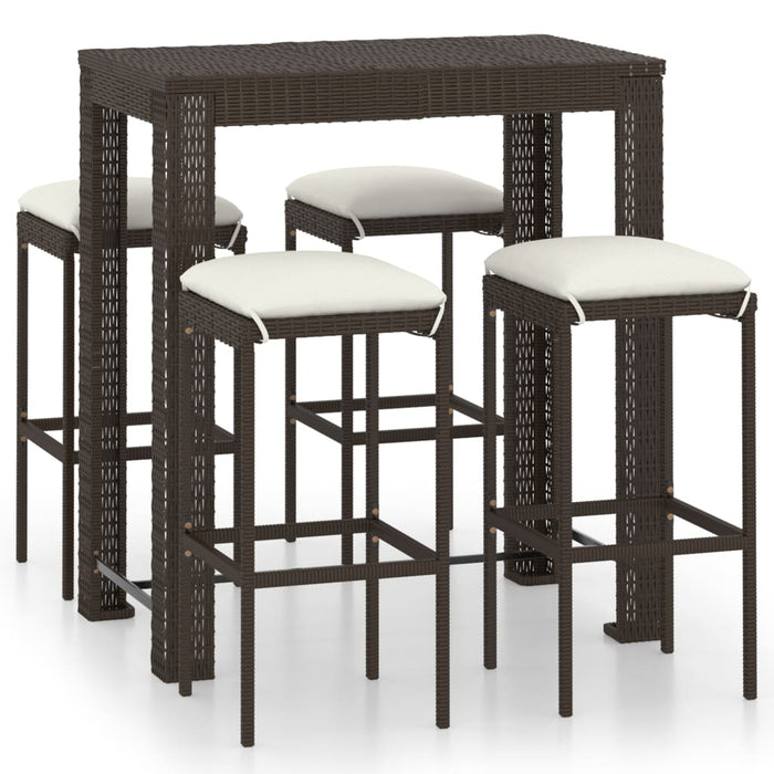 Set mobilier bar de grădină cu perne, 5 piese, maro, poliratan WALTI