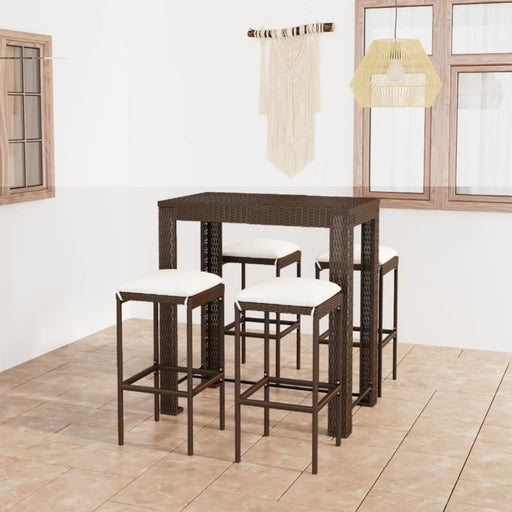 Set mobilier bar de grădină cu perne, 5 piese, maro, poliratan - WALTI WALTI