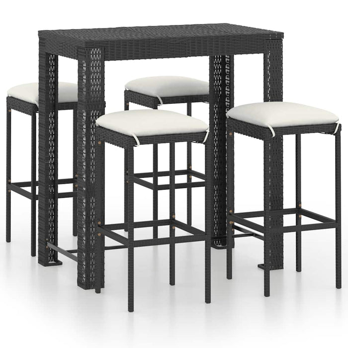 Set mobilier bar de grădină cu perne, 5 piese, negru, poliratan WALTI