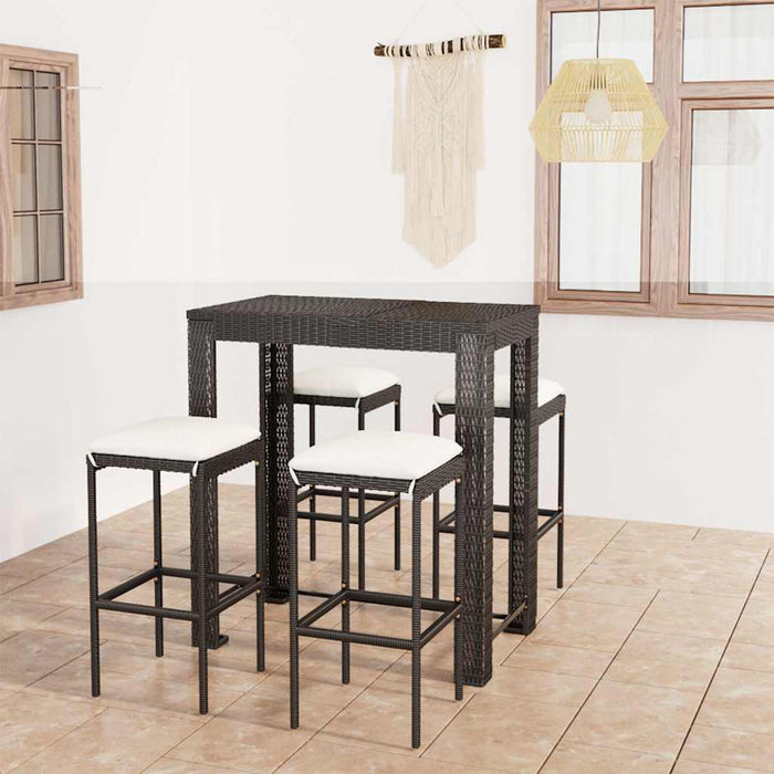 Set mobilier bar de grădină cu perne, 5 piese, negru, poliratan WALTI