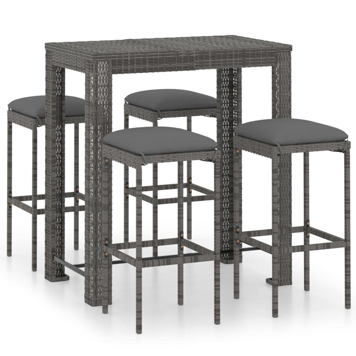 Set mobilier bar de grădină cu perne, 5 piese, gri, poliratan - WALTI WALTI