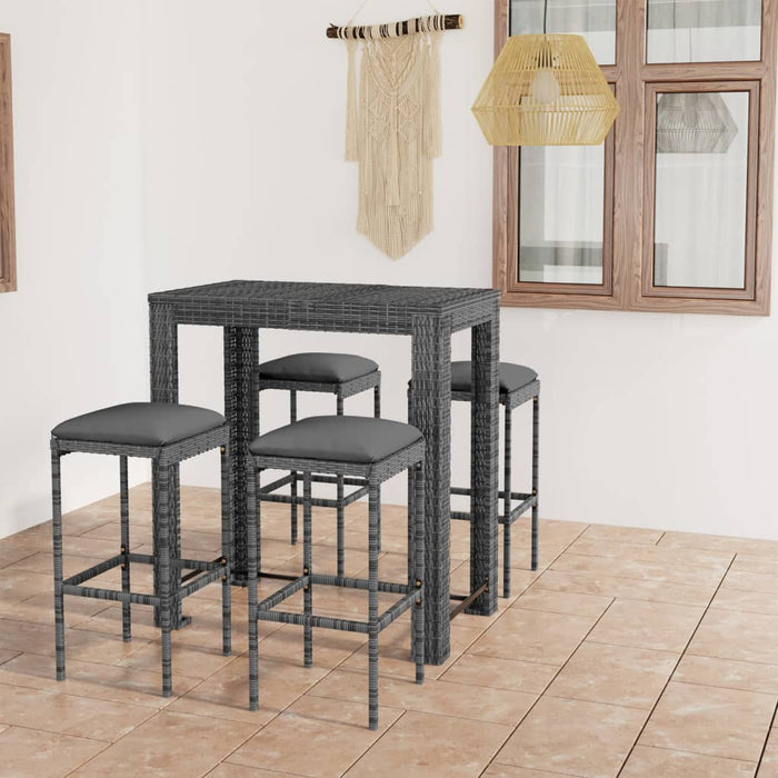 Set mobilier bar de grădină cu perne, 5 piese, gri, poliratan - WALTI WALTI