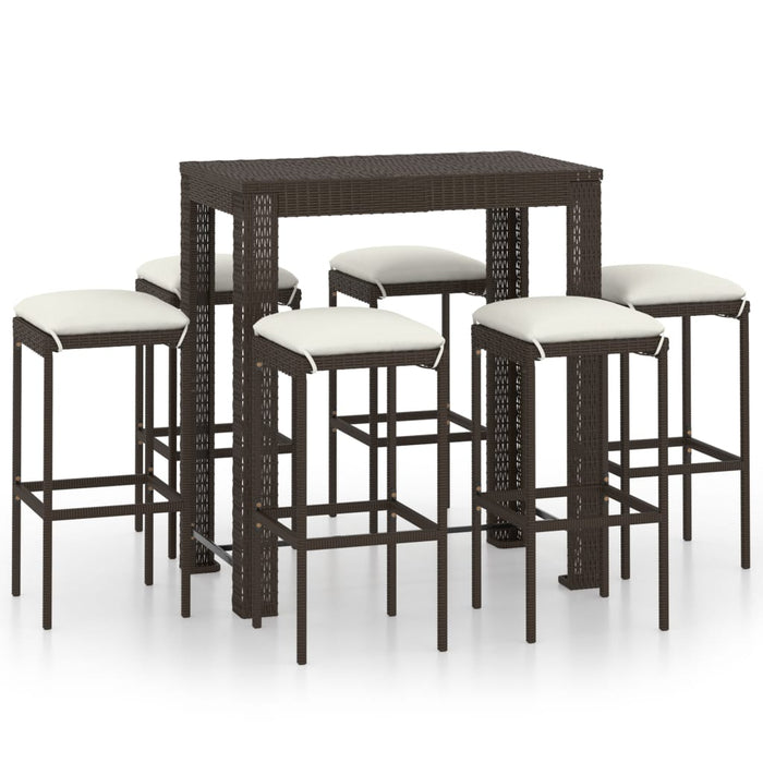 Set mobilier bar de grădină cu perne, 7 piese, maro, poliratan WALTI