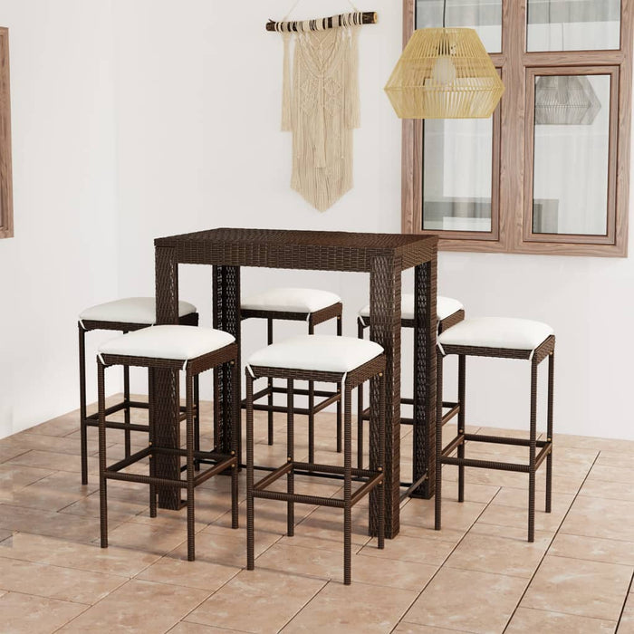 Set mobilier bar de grădină cu perne, 7 piese, maro, poliratan WALTI