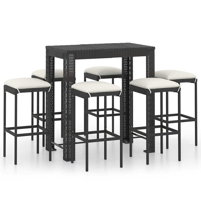 Set mobilier bar de grădină cu perne, 7 piese, negru, poliratan WALTI