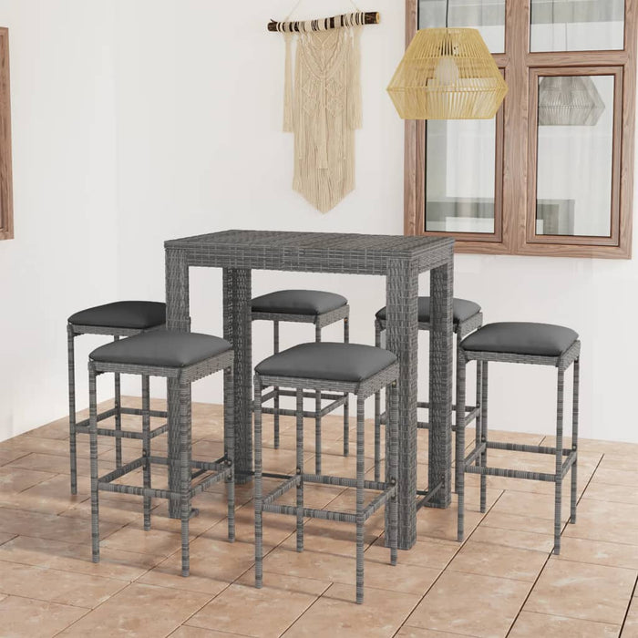 Set mobilier bar de grădină cu perne, 7 piese, gri, poliratan - WALTI WALTI