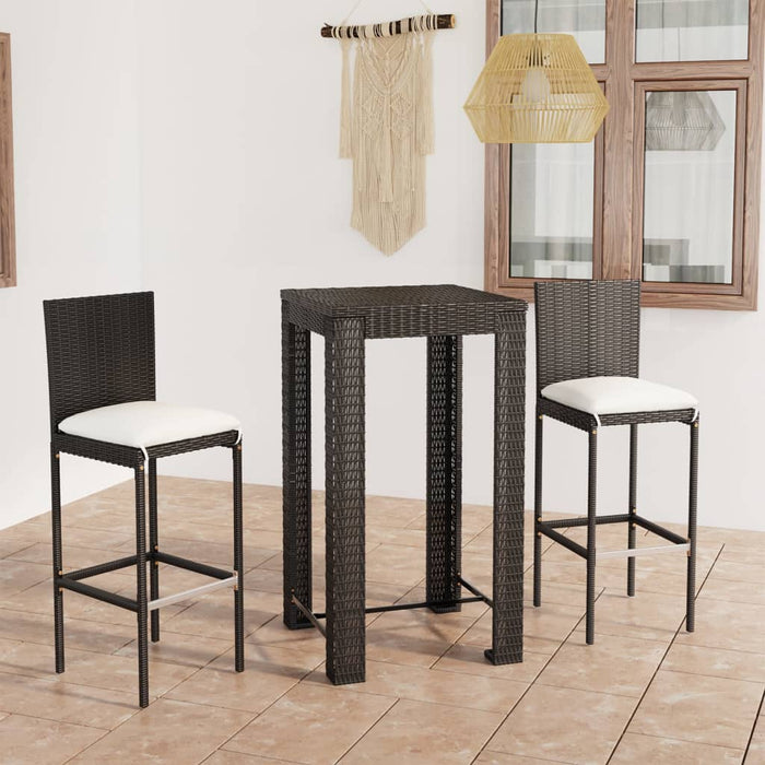 Set bar de exterior, cu perne, 3 piese, negru, poliratan WALTI