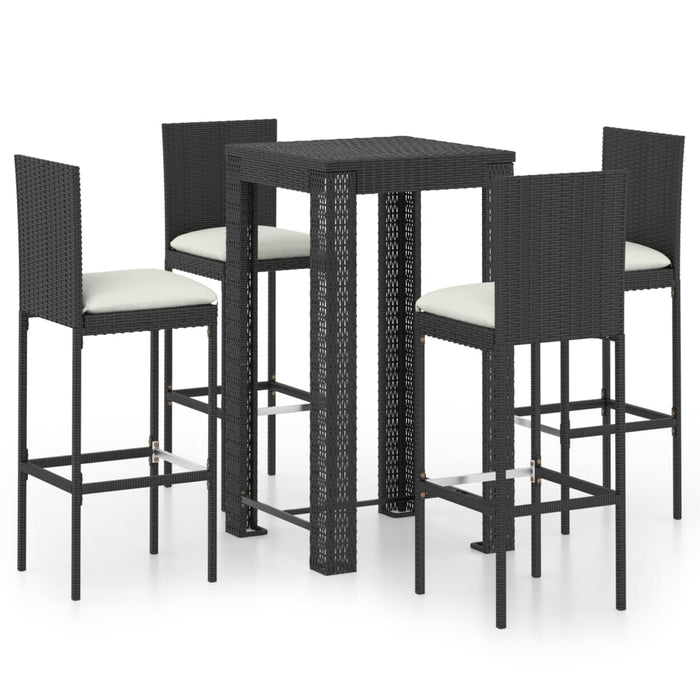 Set mobilier bar exterior cu perne, 5 piese, negru, poliratan WALTI