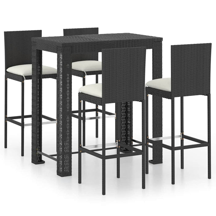 Set mobilier bar de exterior cu perne 5 piese, negru, poliratan WALTI