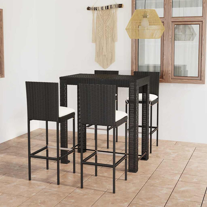 Set mobilier bar de exterior cu perne 5 piese, negru, poliratan WALTI