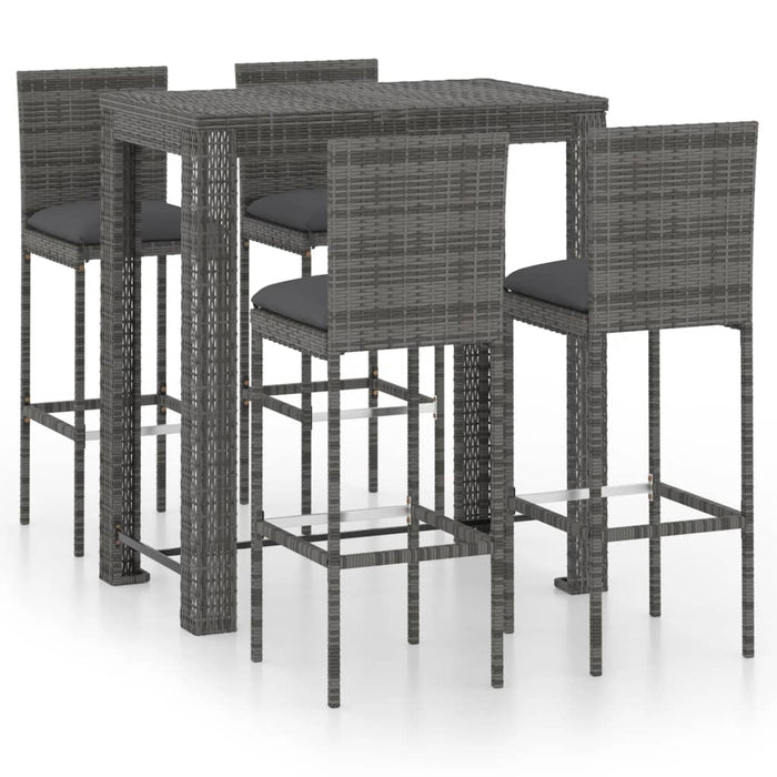Set mobilier bar de grădină cu perne, 5 piese, gri, poliratan - WALTI WALTI