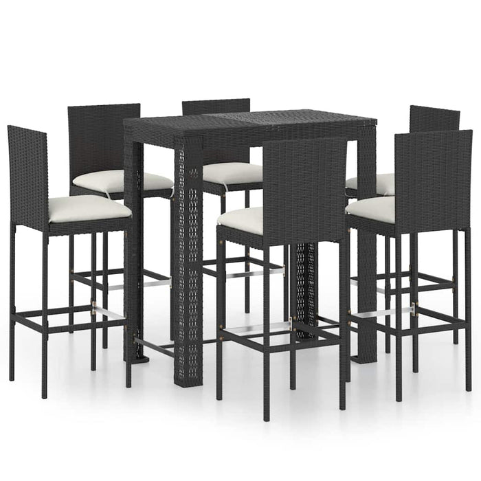 Set mobilier bar de exterior cu perne, 7 piese, negru poliratan WALTI