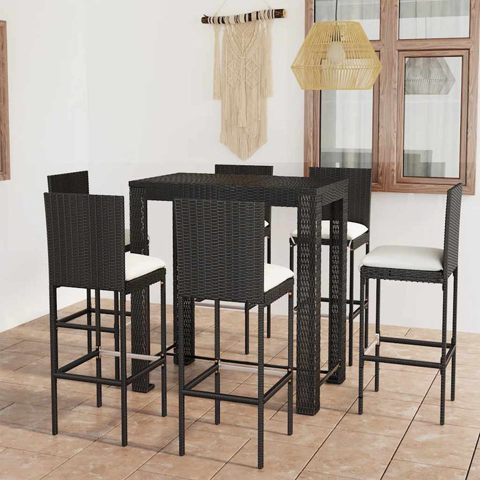 Set mobilier bar de exterior cu perne, 7 piese, negru poliratan WALTI