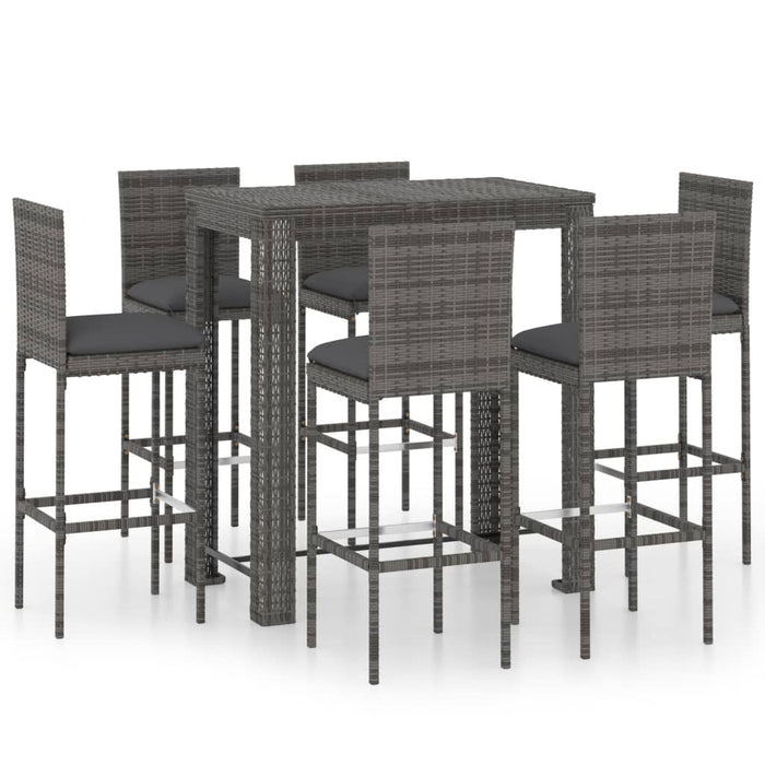 Set mobilier bar de grădină cu perne, 7 piese, gri, poliratan - WALTI WALTI