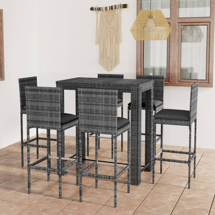 Set mobilier bar de grădină cu perne, 7 piese, gri, poliratan - WALTI WALTI