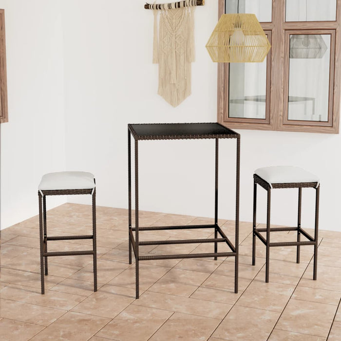 Set mobilier bar de grădină, cu perne, 3 piese, maro, poliratan - WALTI WALTI
