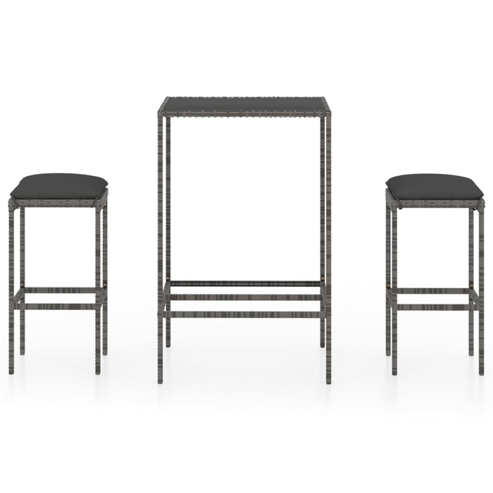 Set mobilier bar de grădină, cu perne, 3 piese, gri, poliratan - WALTI WALTI