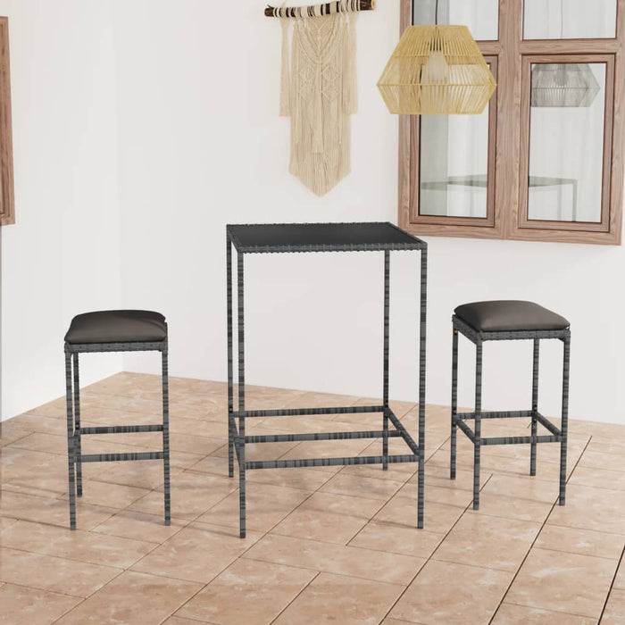 Set mobilier bar de grădină, cu perne, 3 piese, gri, poliratan - WALTI WALTI