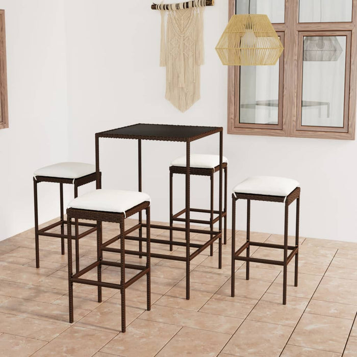 Set mobilier bar de grădină cu perne, 5 piese, maro, poliratan - WALTI WALTI