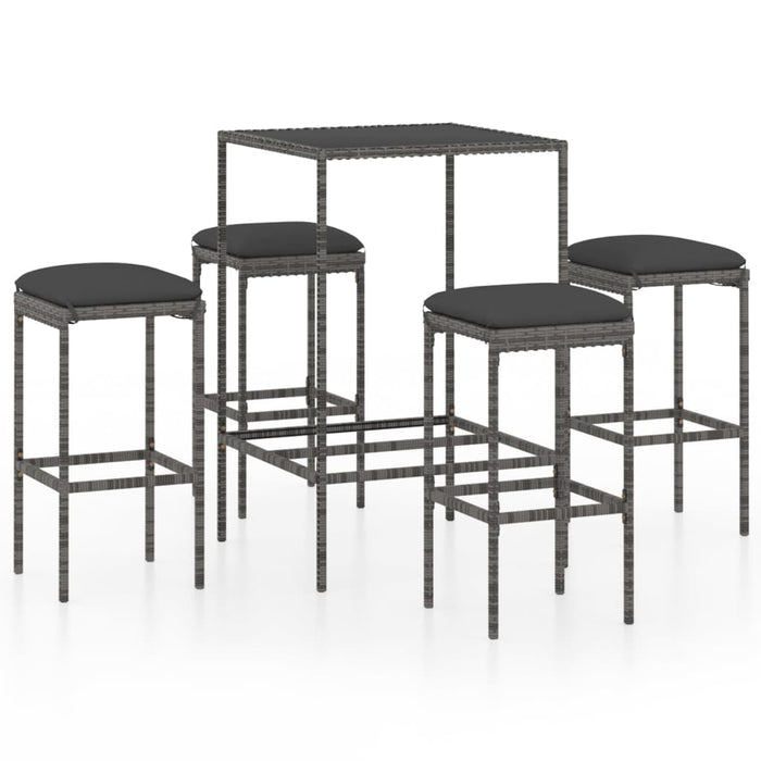 Set mobilier bar de grădină, cu perne, 5 piese, gri, poliratan - WALTI WALTI