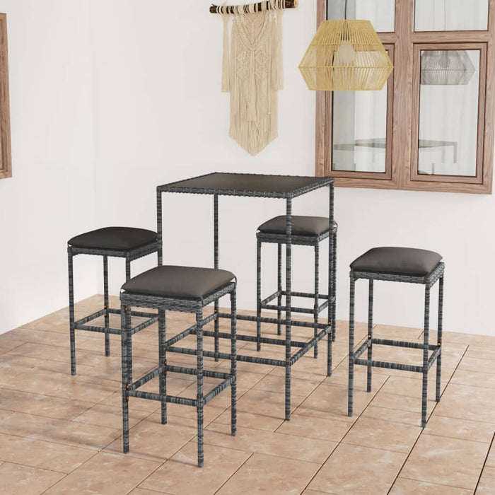 Set mobilier bar de grădină, cu perne, 5 piese, gri, poliratan - WALTI WALTI