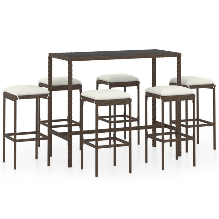 Set mobilier bar de grădină cu perne, 7 piese, maro, poliratan WALTI