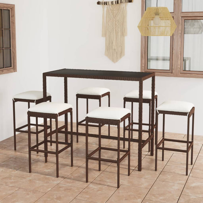 Set mobilier bar de grădină cu perne, 7 piese, maro, poliratan WALTI
