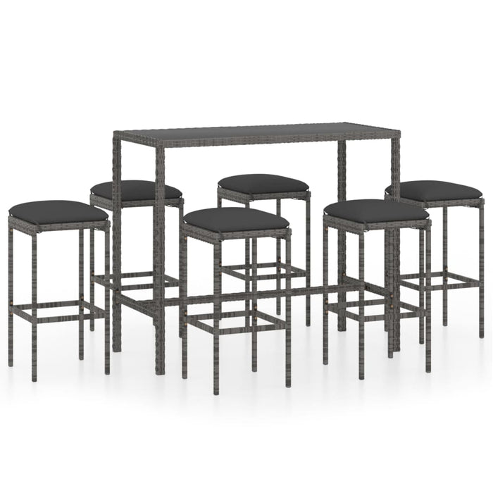 Set mobilier bar de grădină cu perne, 7 piese, gri, poliratan - WALTI WALTI