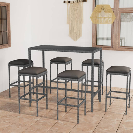 Set mobilier bar de grădină cu perne, 7 piese, gri, poliratan - WALTI WALTI