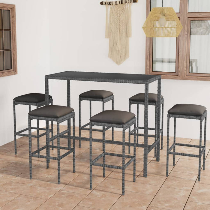 Set mobilier bar de grădină cu perne, 7 piese, gri, poliratan - WALTI WALTI