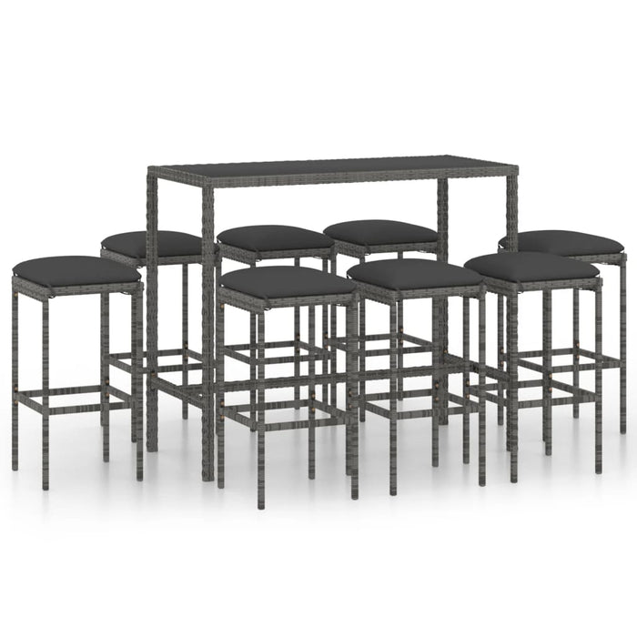 Set mobilier bar de grădină cu perne, 9 piese, gri, poliratan WALTI
