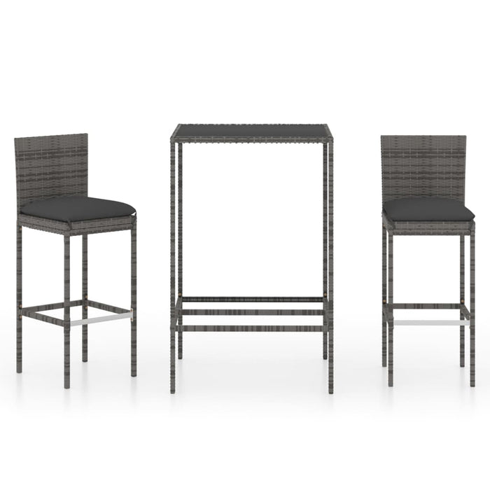 Set mobilier bar de grădină, cu perne, 3 piese, gri, poliratan - WALTI WALTI