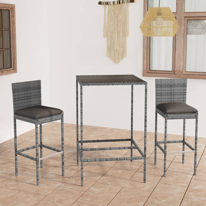 Set mobilier bar de grădină, cu perne, 3 piese, gri, poliratan - WALTI WALTI