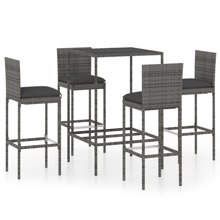 Set mobilier bar de grădină cu perne, 5 piese, gri, poliratan - WALTI WALTI