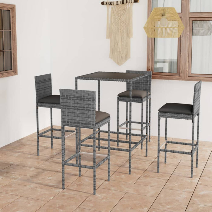 Set mobilier bar de grădină cu perne, 5 piese, gri, poliratan - WALTI WALTI
