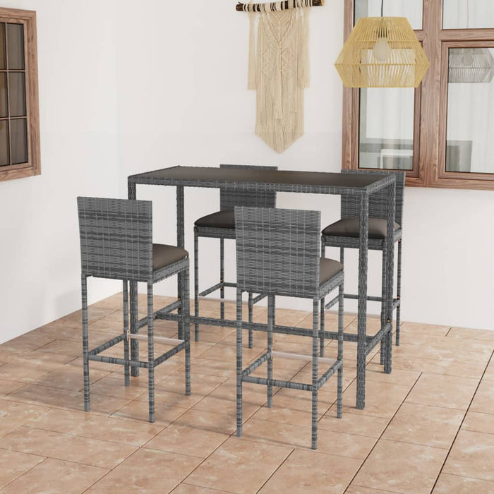 Set mobilier bar de grădină cu perne, 5 piese, gri, poliratan - WALTI WALTI
