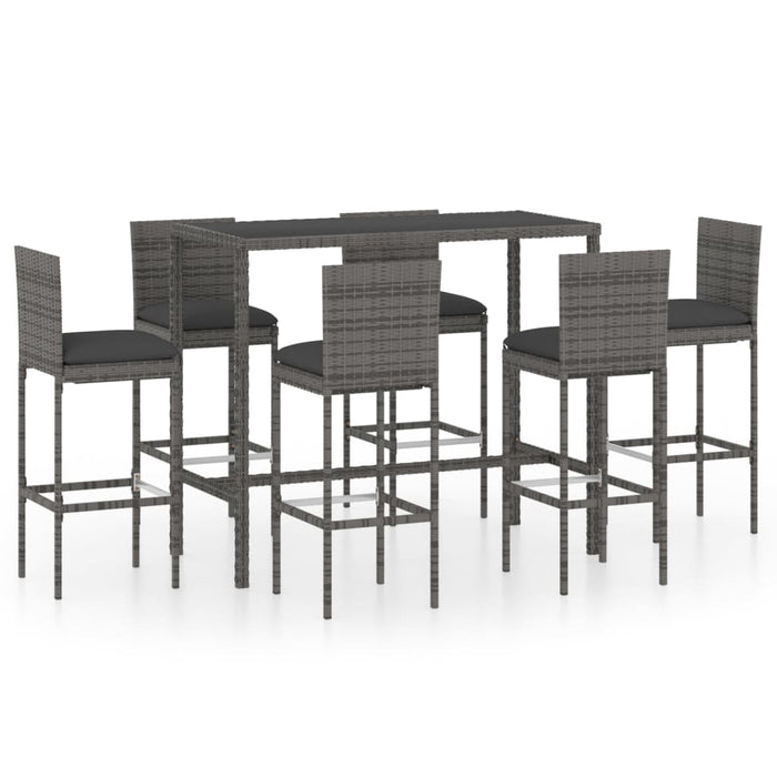 Set mobilier bar de grădină cu perne, 7 piese, gri, poliratan WALTI