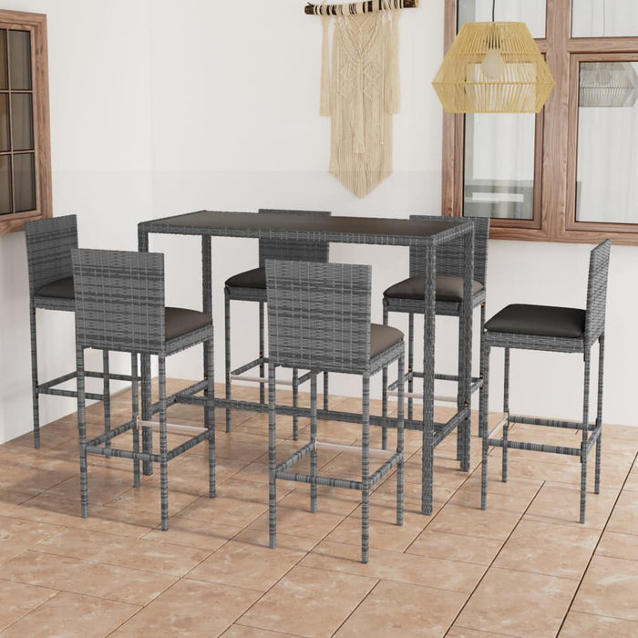 Set mobilier bar de grădină cu perne, 7 piese, gri, poliratan WALTI