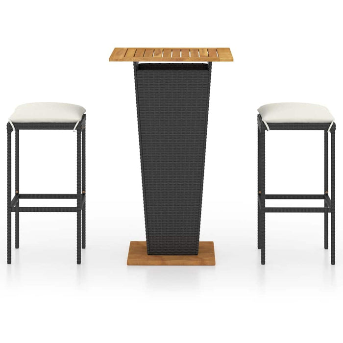 Set mobilier bar de grădină cu perne, 3 piese, negru, poliratan WALTI