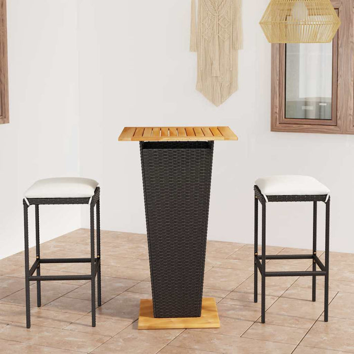 Set mobilier bar de grădină cu perne, 3 piese, negru, poliratan WALTI